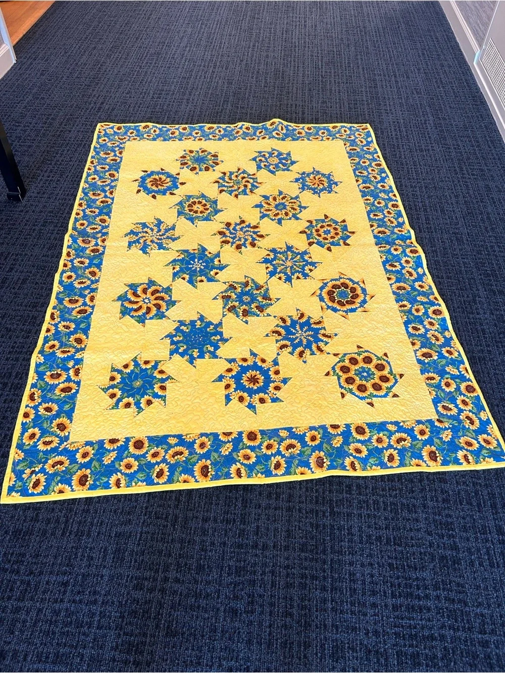 Sunflower Star Quilt - Yellow and Blue Home Bedding